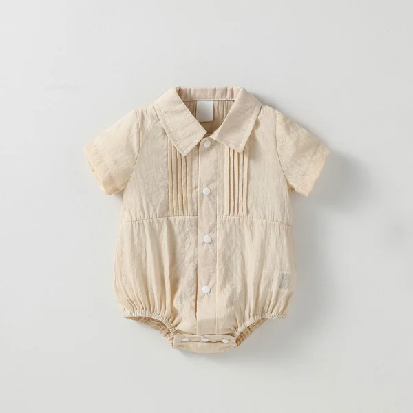 Baby Solid Boys Short Sleeve Button Up Collar Bodysuit Summer Daily Life Jumpsuit