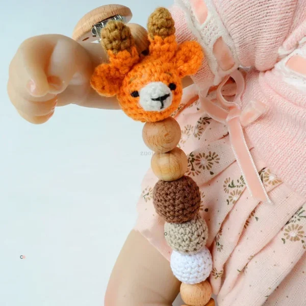 Cartoon Bunny Pacifier Chain Clip Wood Crochet Bear Teething Chain Baby Teether Soother Holder Newborn Chew Toys Pacifier Clips - Image 2