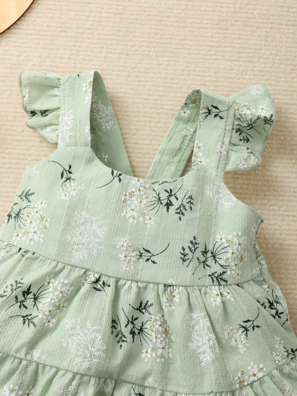 Summer baby girl green fashionable printed camisole dress - Image 3