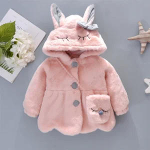 2pc/Set Baby Girl Clothes New Long Sleeve Cute Rabbit Hoodie Jacket Winter Plush Bow Children Clothes Send bag For 0-3years