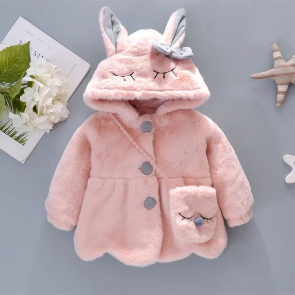 2pc/Set Baby Girl Clothes New Long Sleeve Cute Rabbit Hoodie Jacket Winter Plush Bow Children Clothes Send bag For 0-3years