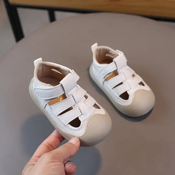 Baby Boy Sandals 2025 Summer Toddler Beach Shoes Little Kids Soft PU Leather Close-toed Sandals For Baby Khaki, White - Image 2