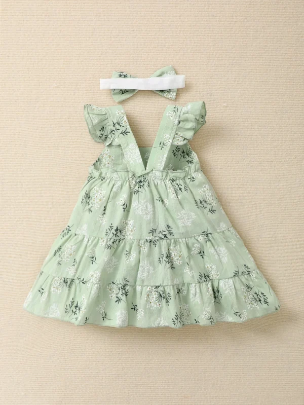 Summer baby girl green fashionable printed camisole dress - Image 2