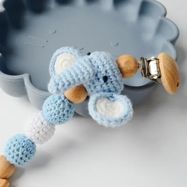 Cartoon Bunny Pacifier Chain Clip Wood Crochet Bear Teething Chain Baby Teether Soother Holder Newborn Chew Toys Pacifier Clips - Image 3