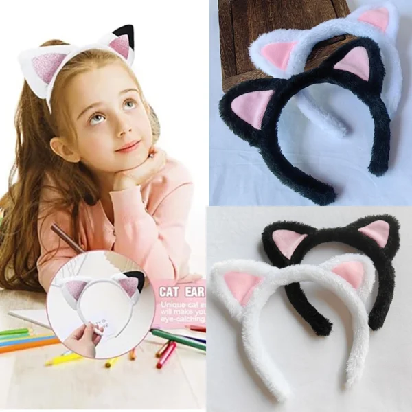 Cute Girls Headband Anime Black Cat Pink Ear Headpiece Halloween Party Accessories Kawaii Kids Headwear Birthday Gifts