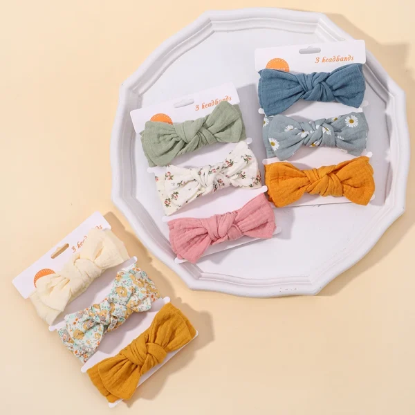 3pcs Baby Girls Headband Set Bow Knot Head Wrap Bandage Kids Toddlers Headwear Hair Band Infant Baby Newborn Hair Accessories - Image 9