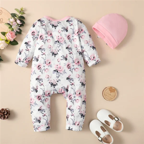 0-18 Months Newborn Baby Girl Romper Clothes Long Sleeve Flower Bodysuit Costume Lovely Baby Spring Jumpsuit Outfit with Hat - Image 4