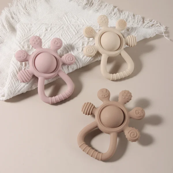 2025 new Teething Silicone Palm Rattle Teether bunny - Safe Baby Chew Toys for Soothing Sore Gums - Image 4