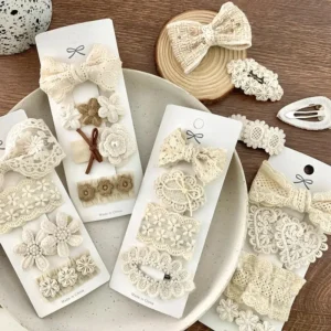 4Pcs Kids Fabric Lace Flower Barrettes Baby Princess Hair Accessories Newborn White Hairpins Bow Hairclips Girls Birthday Gifts