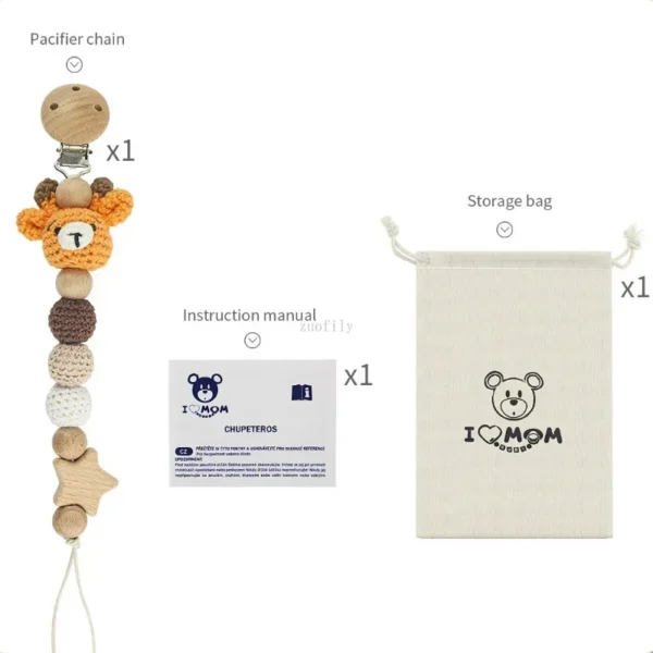 Cartoon Bunny Pacifier Chain Clip Wood Crochet Bear Teething Chain Baby Teether Soother Holder Newborn Chew Toys Pacifier Clips - Image 5