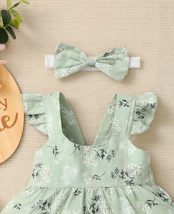 Summer baby girl green fashionable printed camisole dress - Image 6
