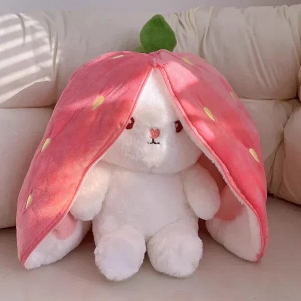 25cm Cute Strawberry Carrot Rabbit Plush Toy Stuffed Creative Into Fruit Transform Baby Cuddly Bunny Doll for Kid Birthday Gift - Image 3